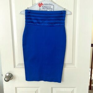 Satin royal blue pencil skirt; wear it with a white blouse